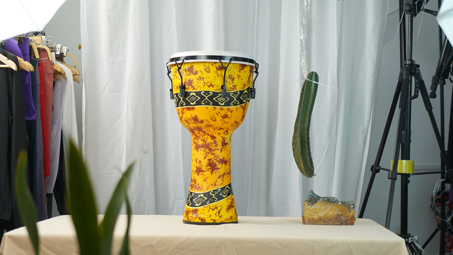 Moekes 10 Inch/12 Inch Totem Series Djembe, Goblet Drum, Yellow